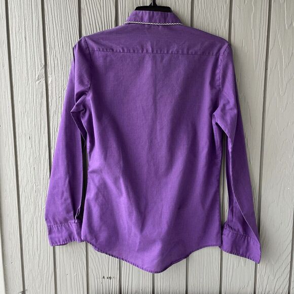 VTG Jackie Jones Miami Purple Blouse w/ Picot Scallop Trim SZ S/M - Picture 3 of 7